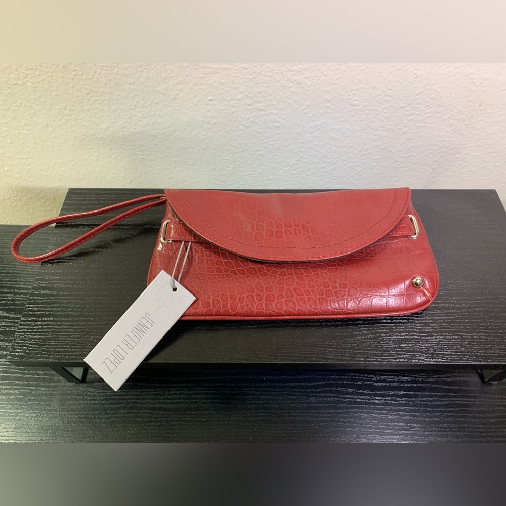JLO Jennifer Lopez Red Faux Leather Wristlet Wallet Purse New